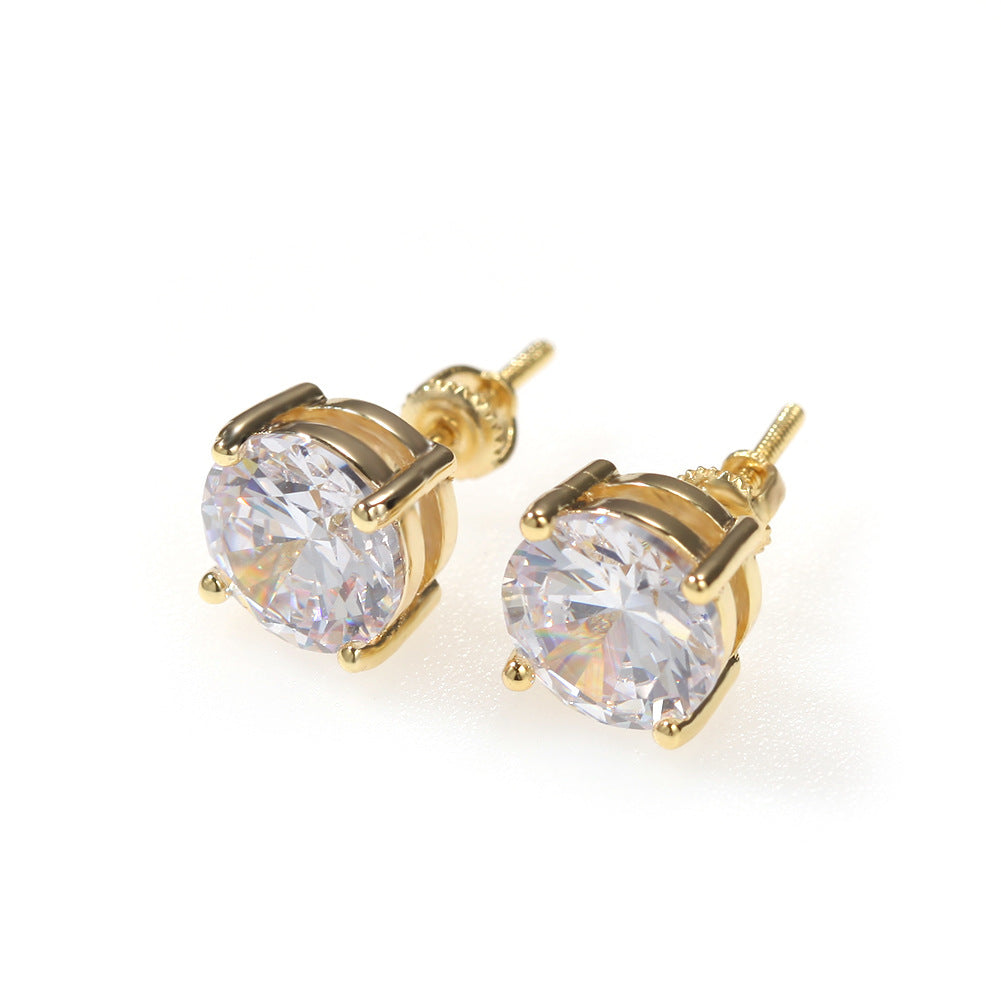 ICED 925 SILVER 8MM CUBIC ZIRCONIA HIP HOP STUD EARRINGS