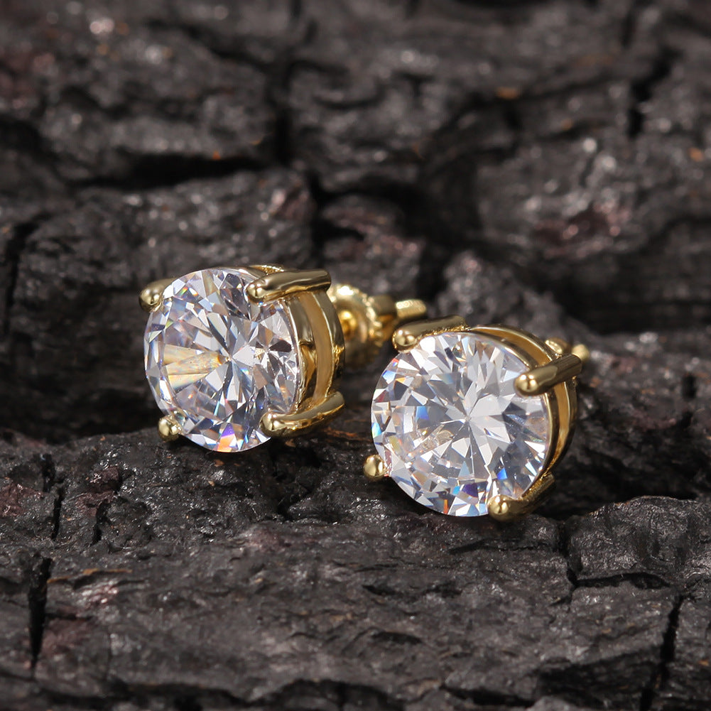 ICED 925 SILVER 8MM CUBIC ZIRCONIA HIP HOP STUD EARRINGS