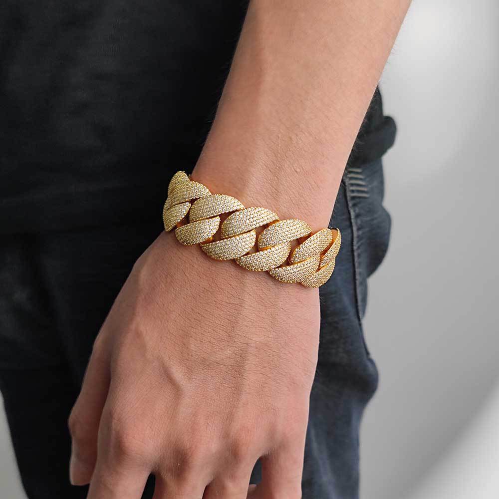 28MM CURVED CLASP BLINGBLING BRACELET IN WHITE GOLD-PLATED