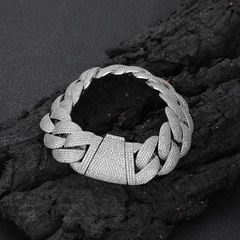 28MM CURVED CLASP BLINGBLING BRACELET IN WHITE GOLD-PLATED
