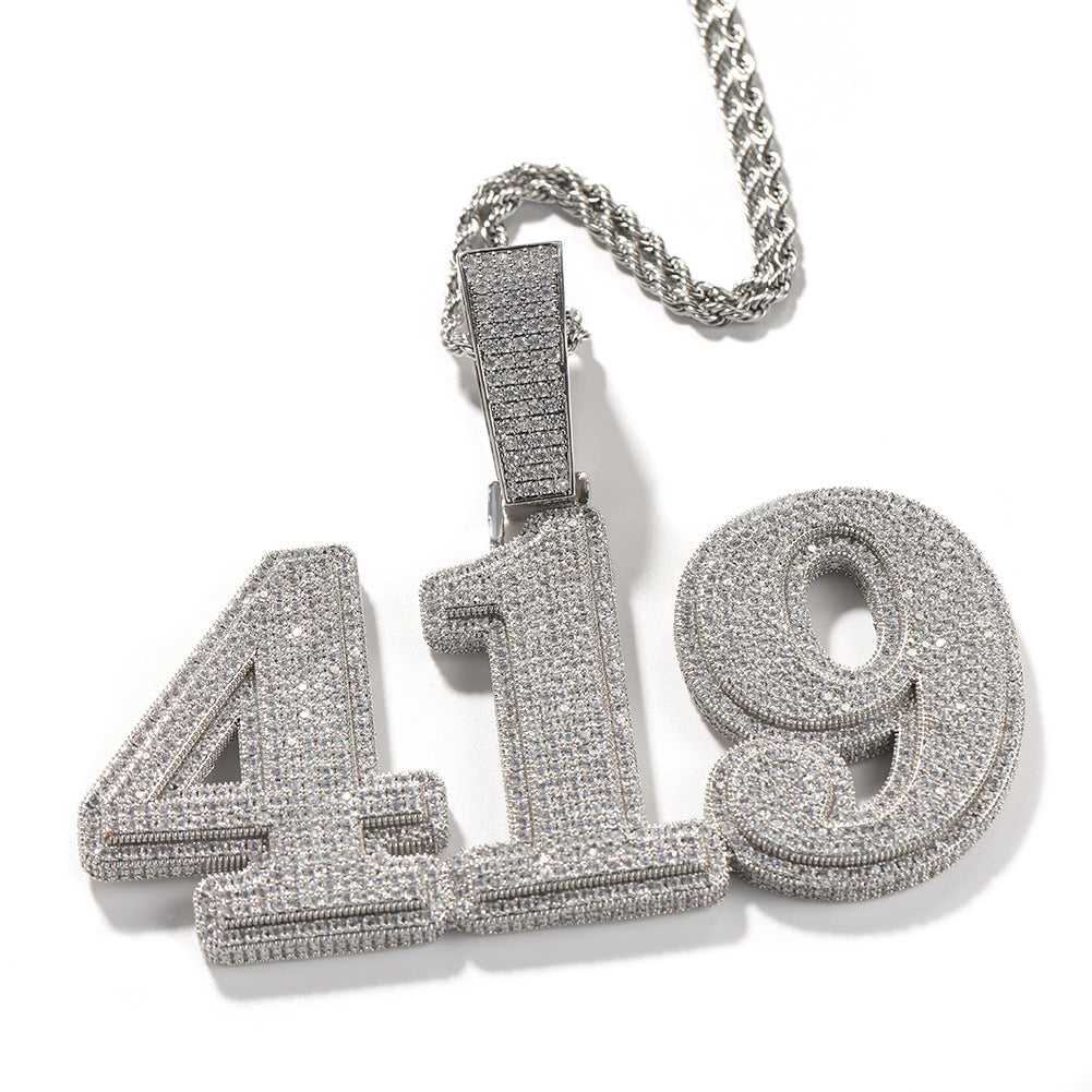 LARGE CUSTOM NUMBERS/LETTERS PENDANT IN WHITE GOLD-PLATED