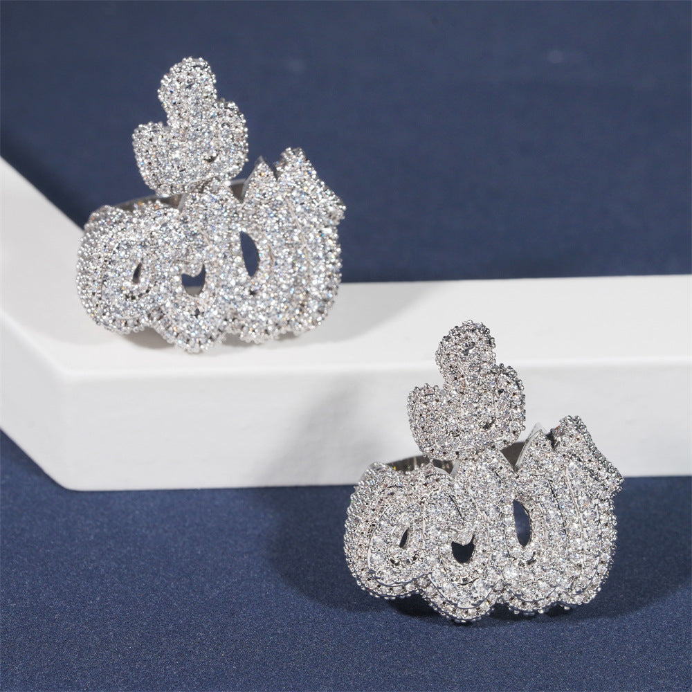 925S & VVS MOISSANITE ARABIC LETTER RING IN WHITE GOLD-PLATED