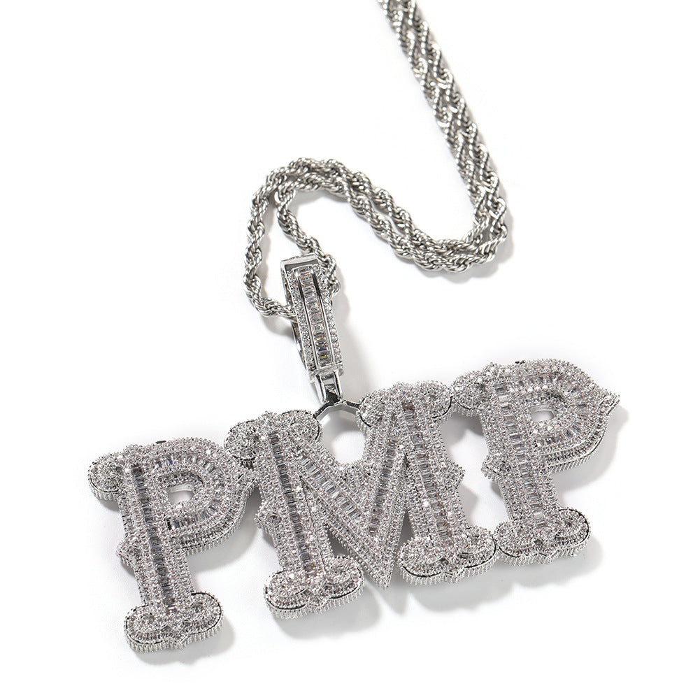 SMALL CUSTOM LETTERS PENDANT IN WHITE GOLD-PLATED