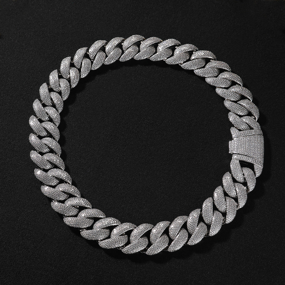 28MM CURVED CLASP CUBAN LINK CHAIN IN WHITE GOLD-PLATED