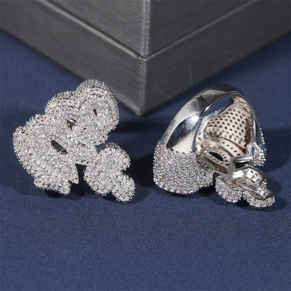 925S & VVS MOISSANITE ARABIC LETTER RING IN WHITE GOLD-PLATED