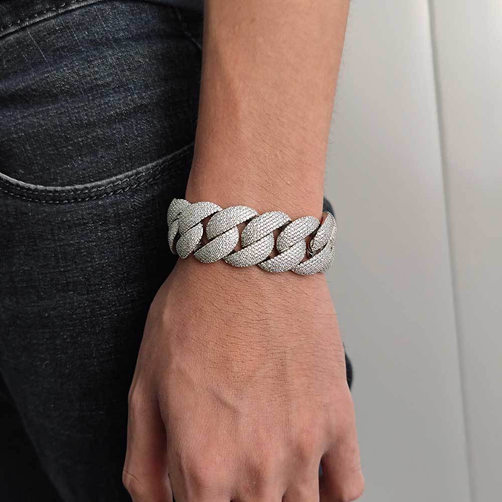 28MM CURVED CLASP BLINGBLING BRACELET IN WHITE GOLD-PLATED