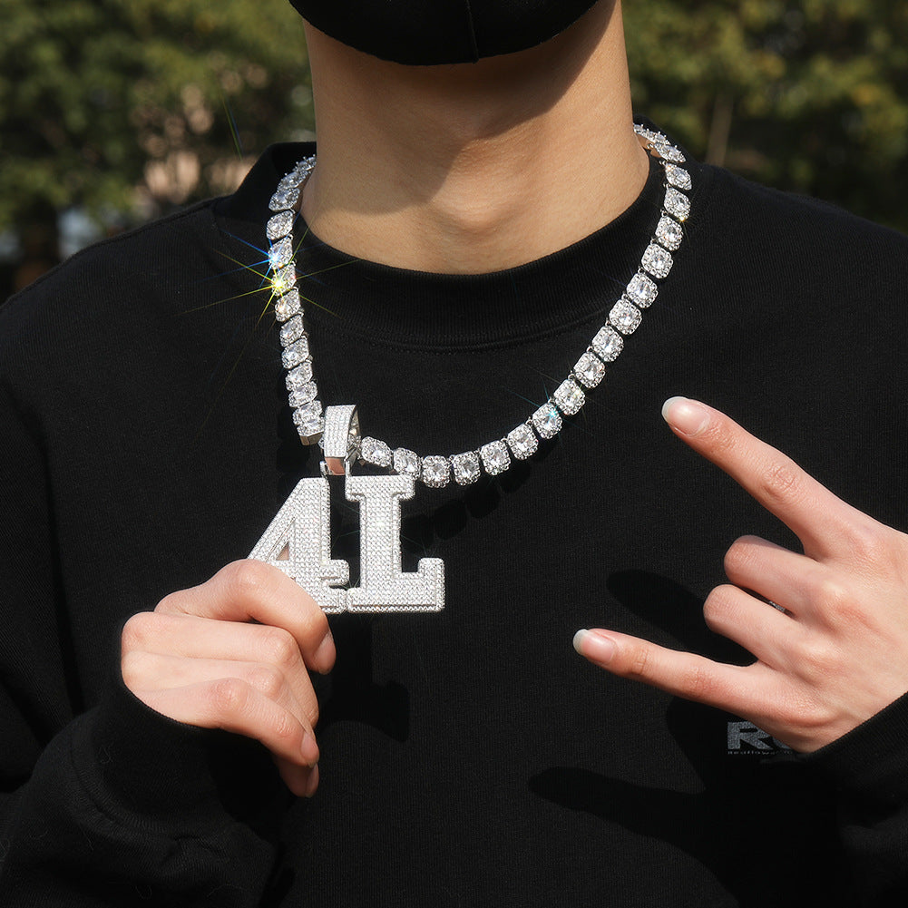 LARGE CUSTOM NUMBERS/LETTERS PENDANT IN WHITE GOLD-PLATED