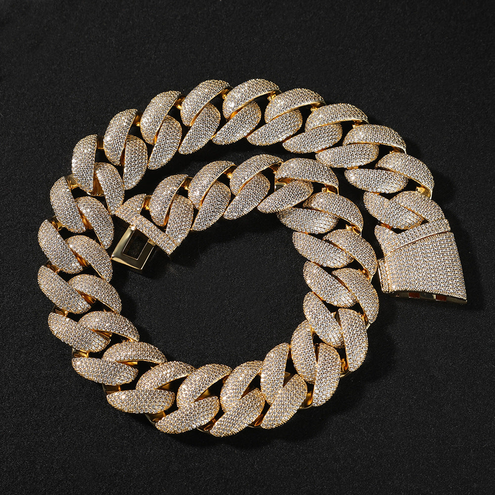28MM CURVED CLASP CUBAN LINK CHAIN IN WHITE GOLD-PLATED