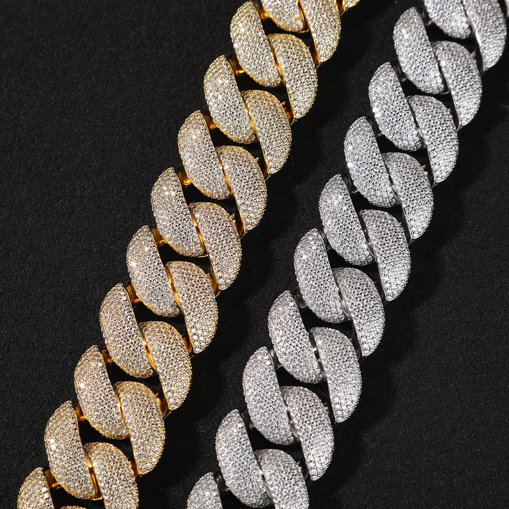 28MM CURVED CLASP CUBAN LINK CHAIN IN WHITE GOLD-PLATED