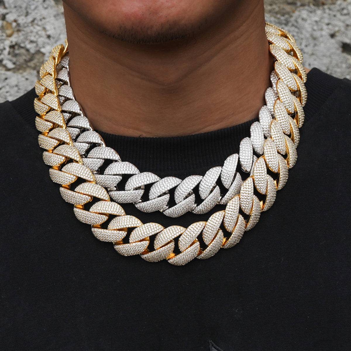 28MM CURVED CLASP CUBAN LINK CHAIN IN WHITE GOLD-PLATED