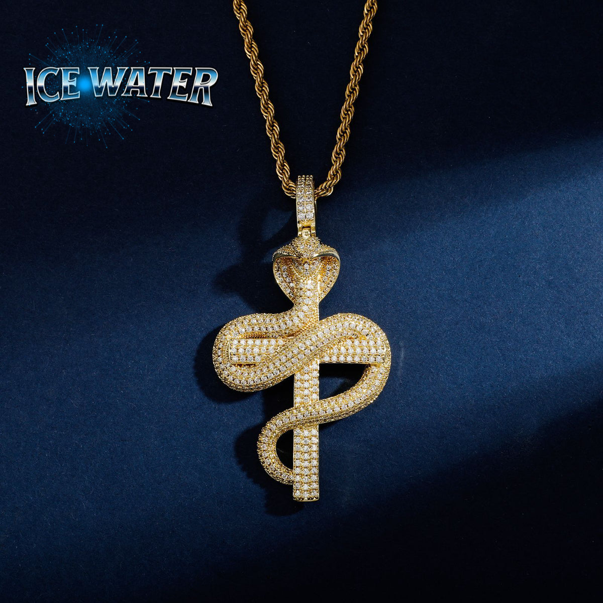 ICE WATER Snake Cross zirconia Pendant Necklace