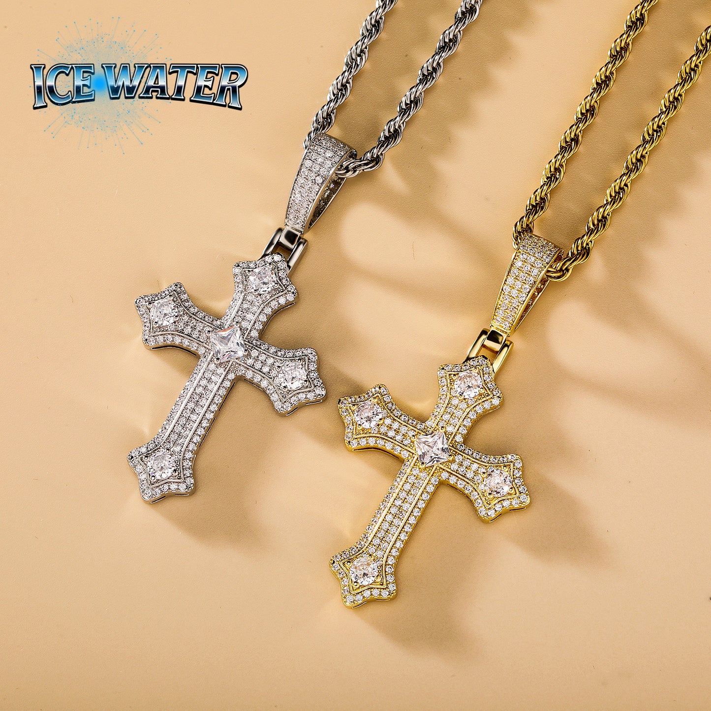 ICE WATER Hip-hop Cross zirconia Cuban Pendant