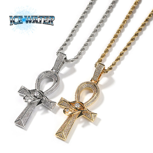 ICE WATER Hip Hop Eye Of Horus Ankh Cross zirconia Pendant