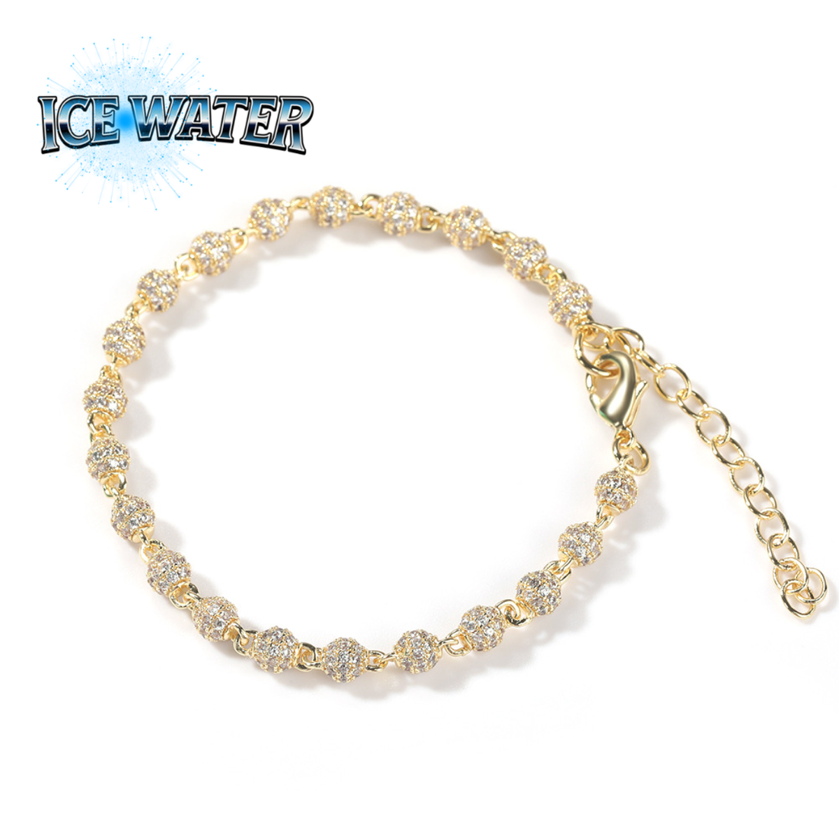 ICE WATER Round Beads Full Of Zircon Bracelet With Extension Chain