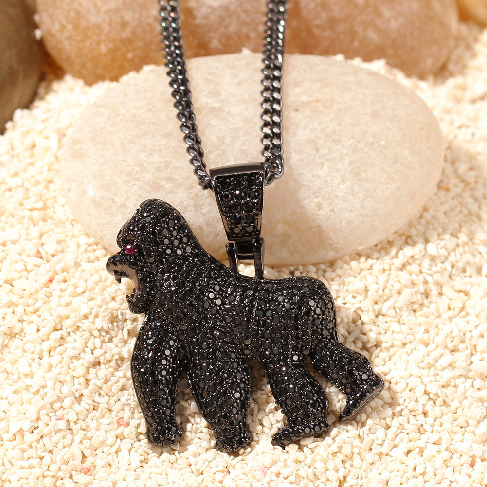 ICE WATER Hip-hop Chimpanzee Roaring Gorilla Zircon Pendant Necklace