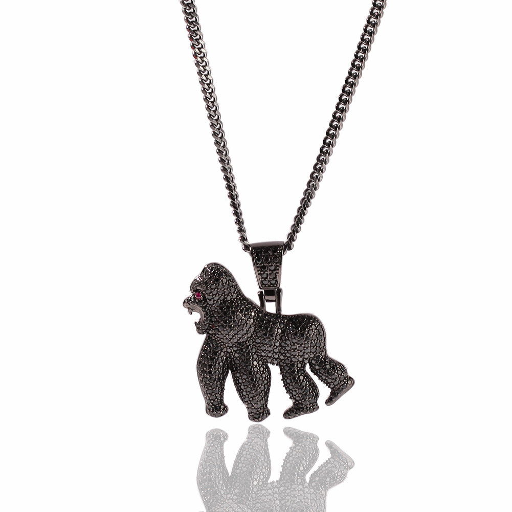 ICE WATER Hip-hop Chimpanzee Roaring Gorilla Zircon Pendant Necklace