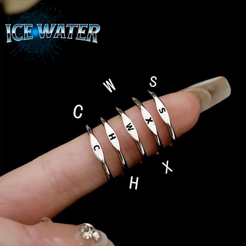 ICE WATER  Simple  Adjustable opening 26 English Letter Carved Ring