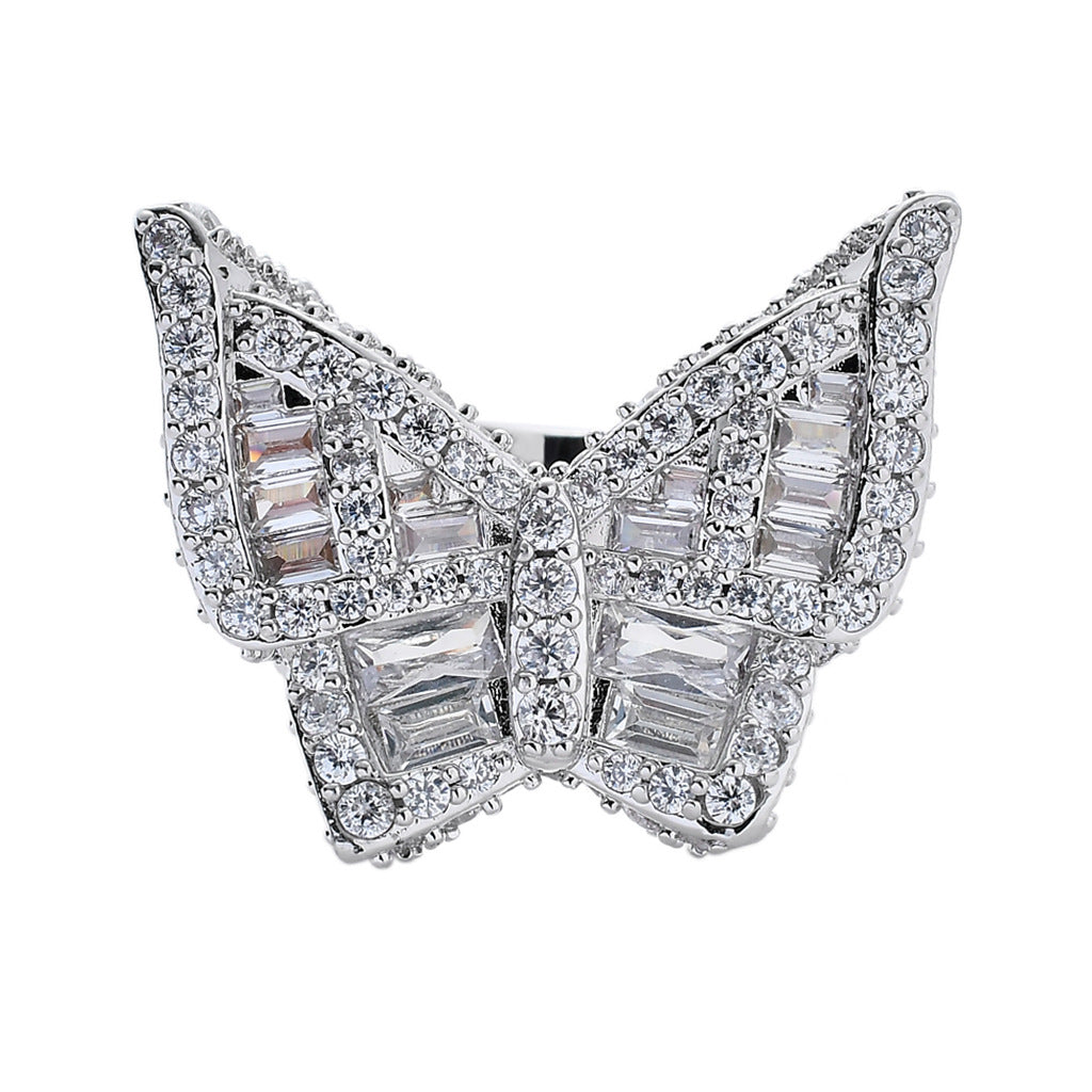 Anillo de mariposa con circonita brillante hip hop ICE WATER