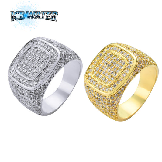 ICE WATER Hip Hop Bling Luxury Ring With Inlaid Zirconia