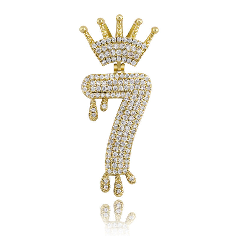 ICE WATER Hip-hop Crown Drop Number1-9 Zircon Pendant