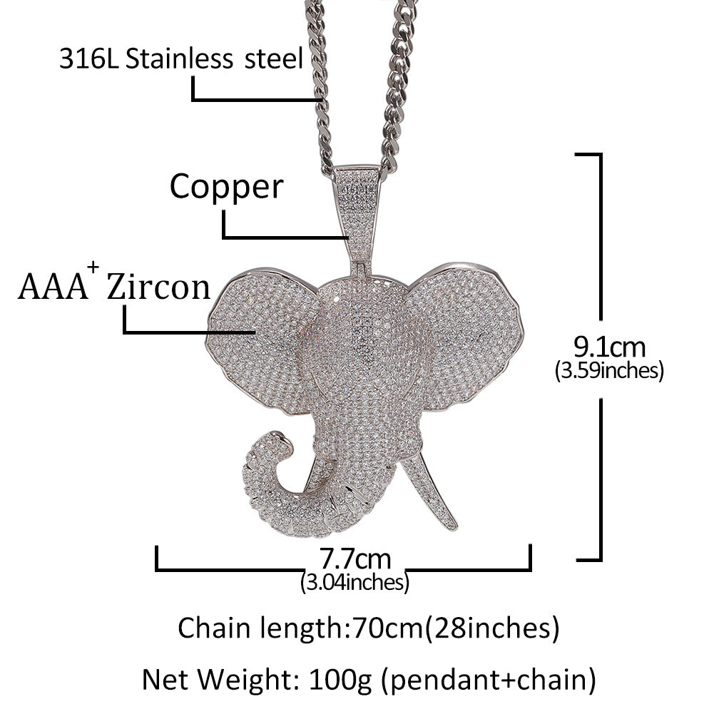 ICE WATER Large Elephant Head Hip-hop zirconia Pendant