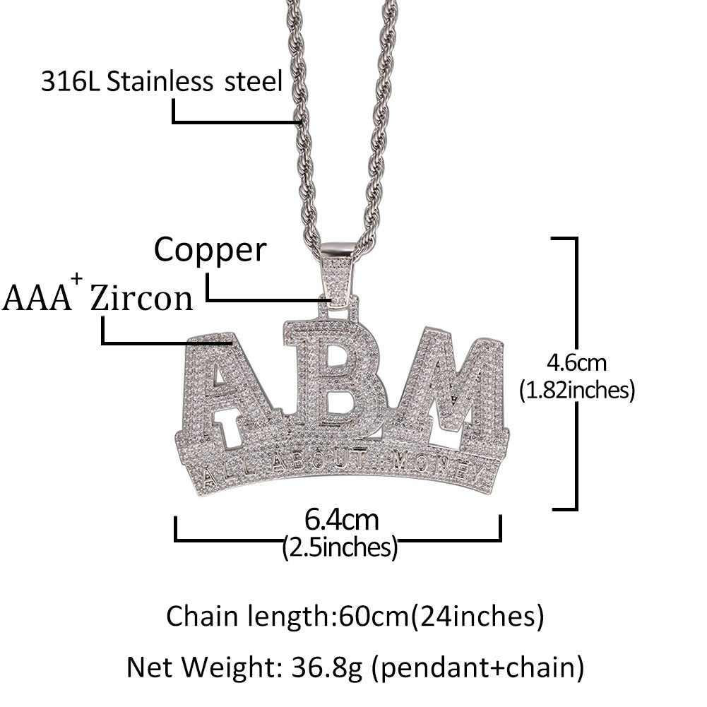 ICE WATER Men's Bling ABM Pendant , Hip Hip copper zirconia