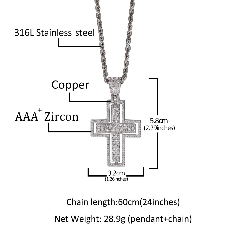 ICE WATER Men's Hip Hop rotatable Zirconia Cross Pendant Necklace