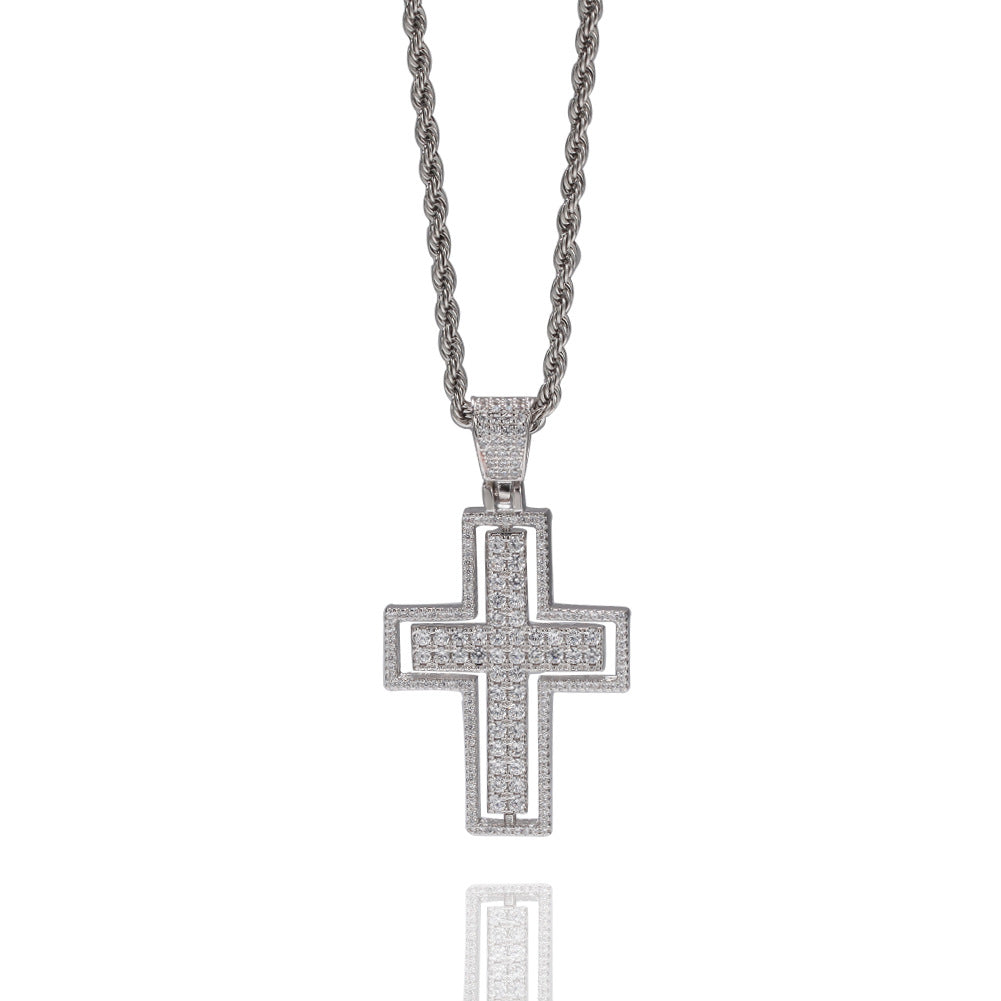 ICE WATER Men's Hip Hop rotatable Zirconia Cross Pendant Necklace