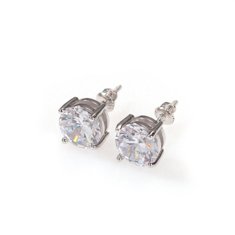 ICED 925 SILVER 8MM CUBIC ZIRCONIA HIP HOP STUD EARRINGS