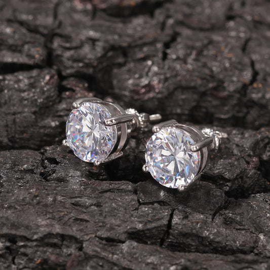 ICED 925 SILVER 8MM CUBIC ZIRCONIA HIP HOP STUD EARRINGS