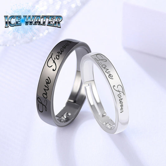 ICE WATER Fashion Letters "Love Forever" black and white opening couple's ring