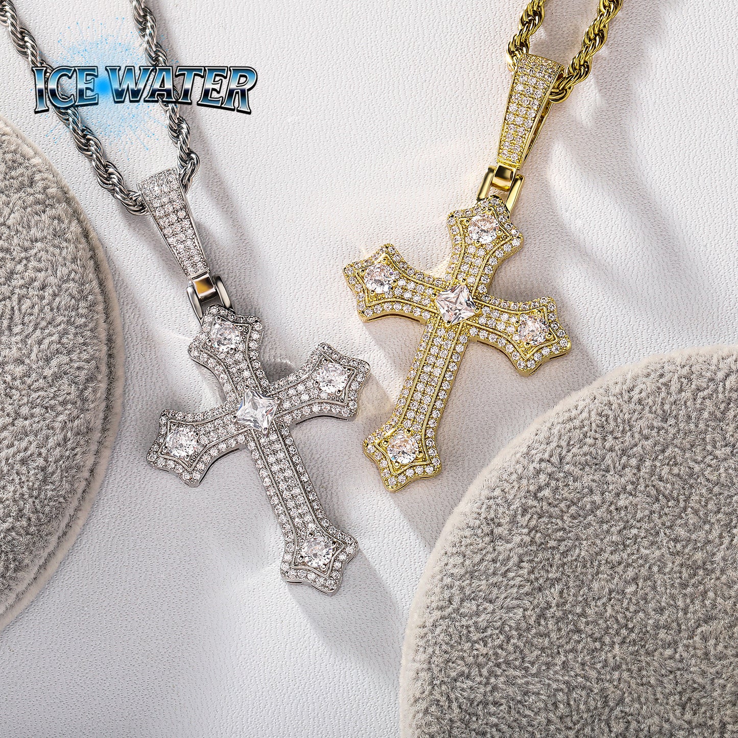 ICE WATER Hip-hop Cross zirconia Cuban Pendant