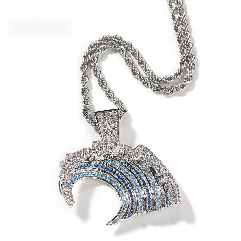 ICE WATER Hip Hop Zirconia Wave Shape Pendant Necklace