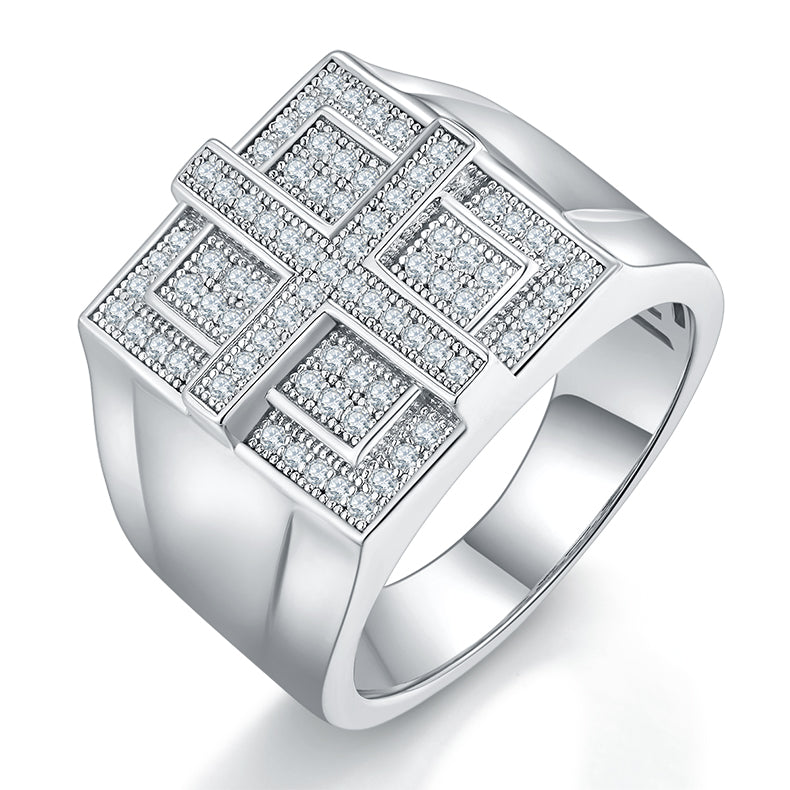 Moissanite cross Men's ring 925 style