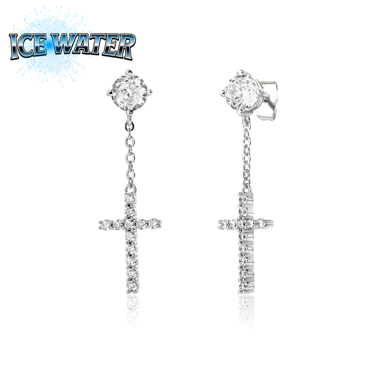 ICE WATER  Cross Design Full  Zirconia Inlaid Dangle Earrings