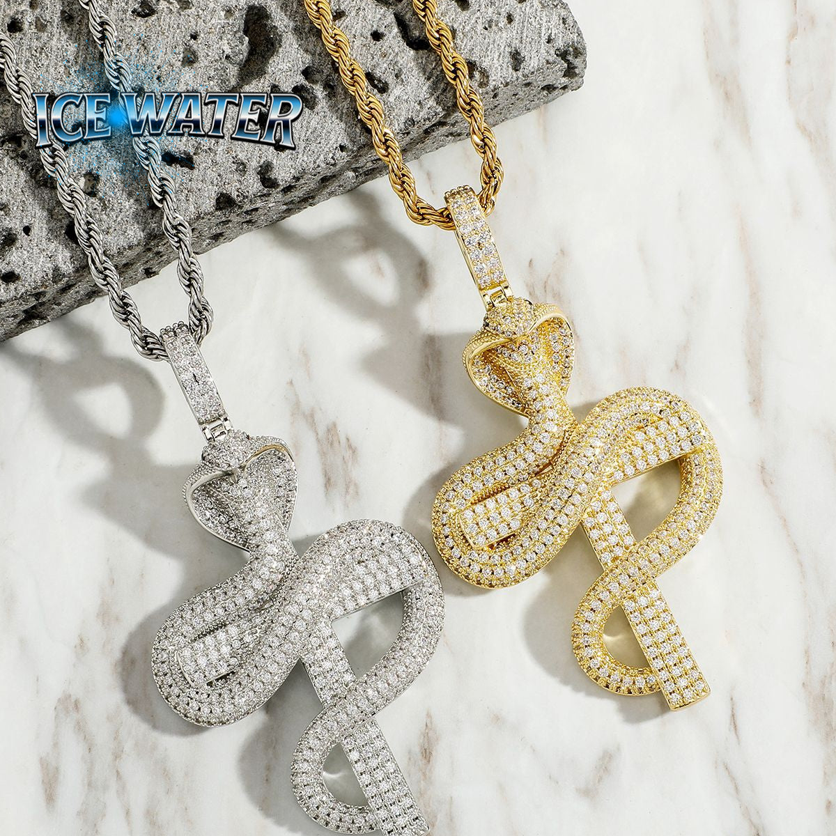 ICE WATER Snake Cross zirconia Pendant Necklace