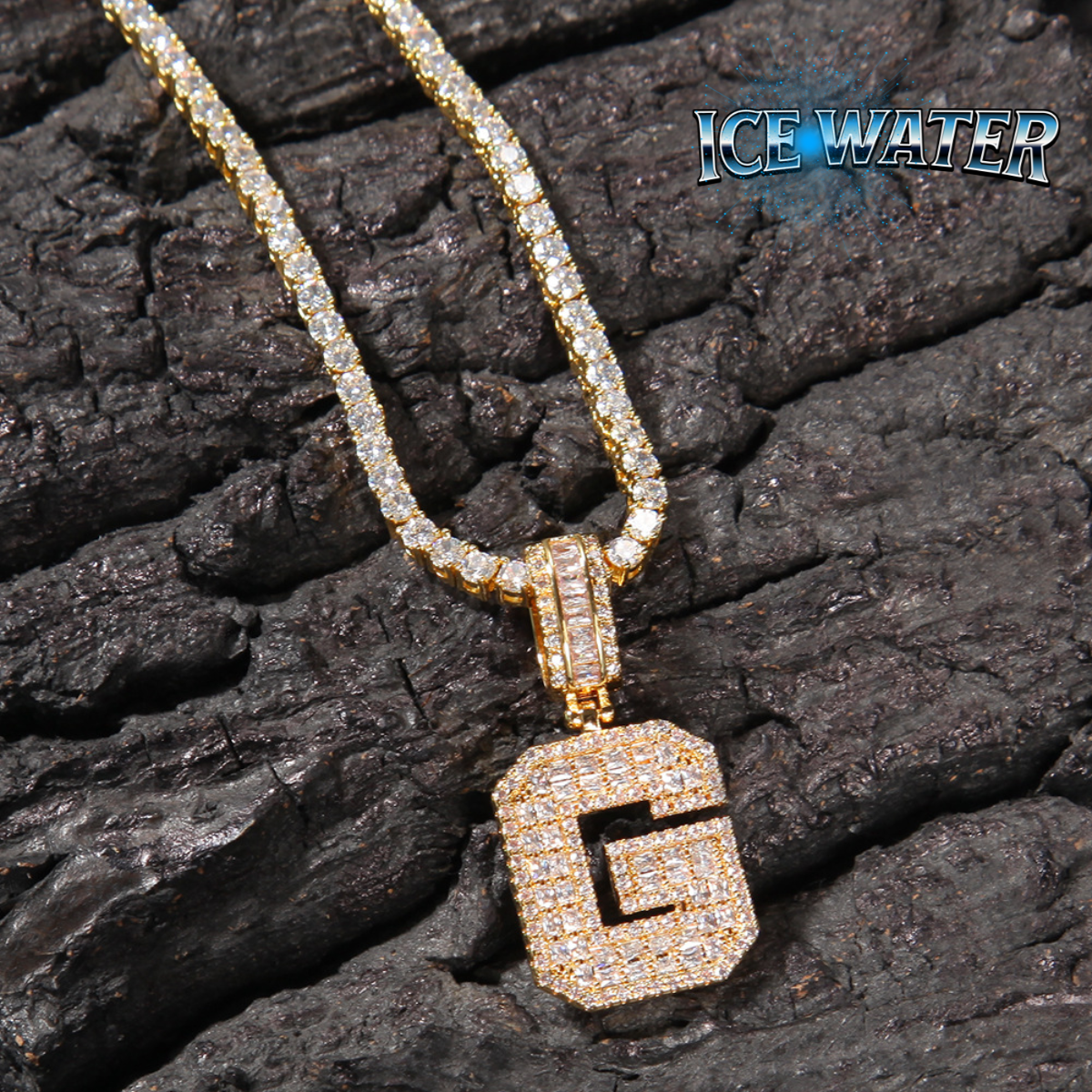 ICE WATER Hip-hop Cubic Zirconia Letters A-Z Pendant