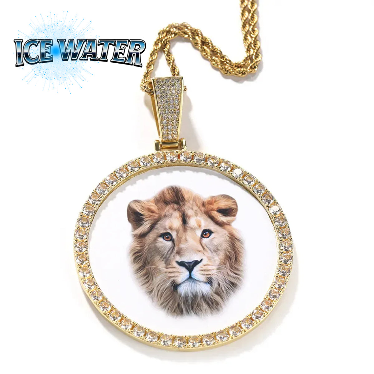 ICE WATER Personalized XL large Custom Memory Round Photo Pendant Necklace  zirconia picture pendant