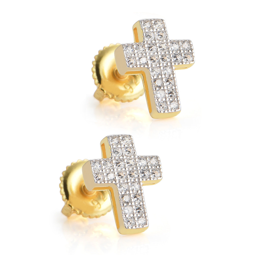 ICE WATER Hip Hop 925 Sterling Silver cross Earrings