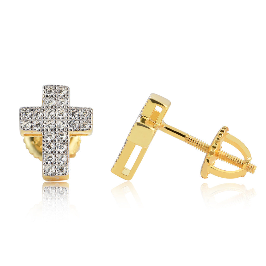 ICE WATER Hip Hop 925 Sterling Silver cross Earrings