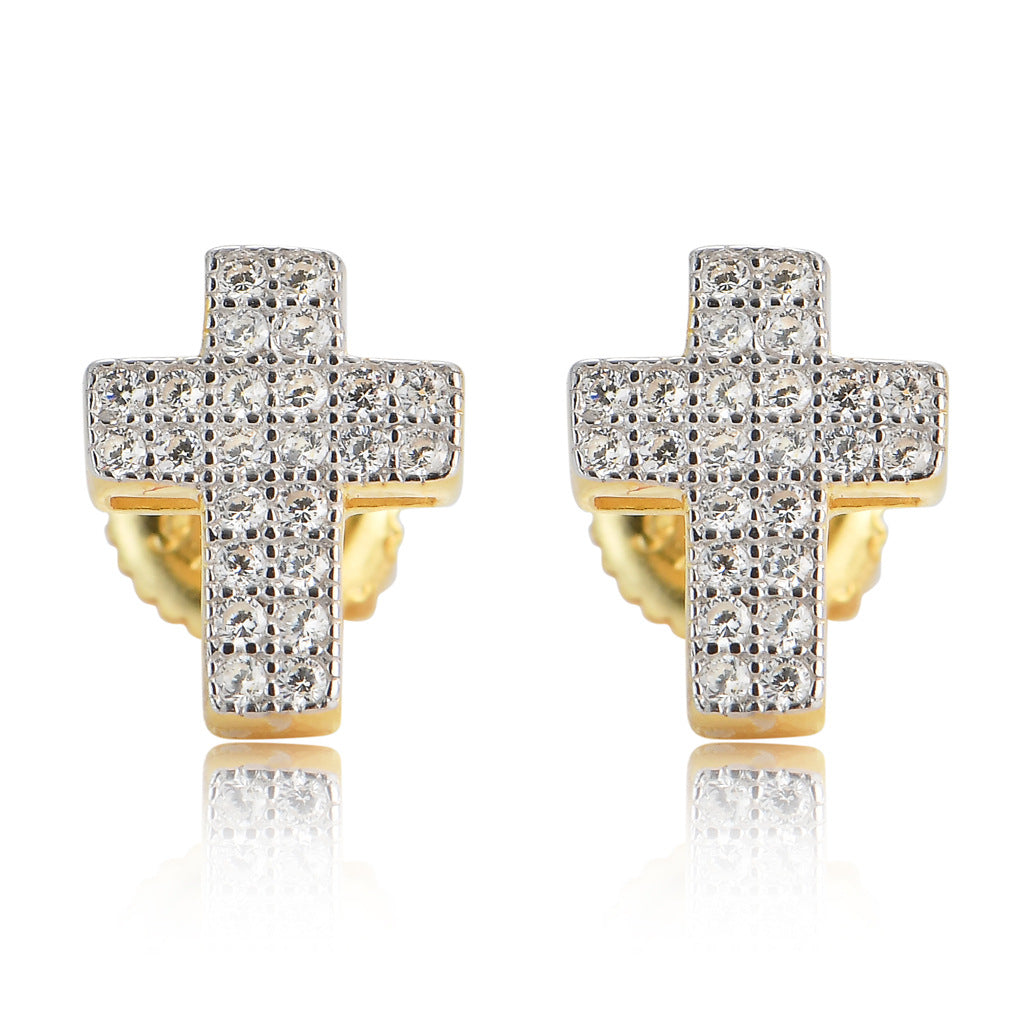 ICE WATER Hip Hop 925 Sterling Silver cross Earrings