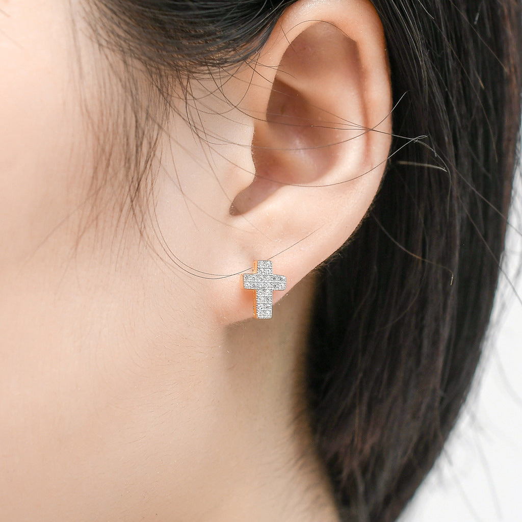 ICE WATER Hip Hop 925 Sterling Silver cross Earrings