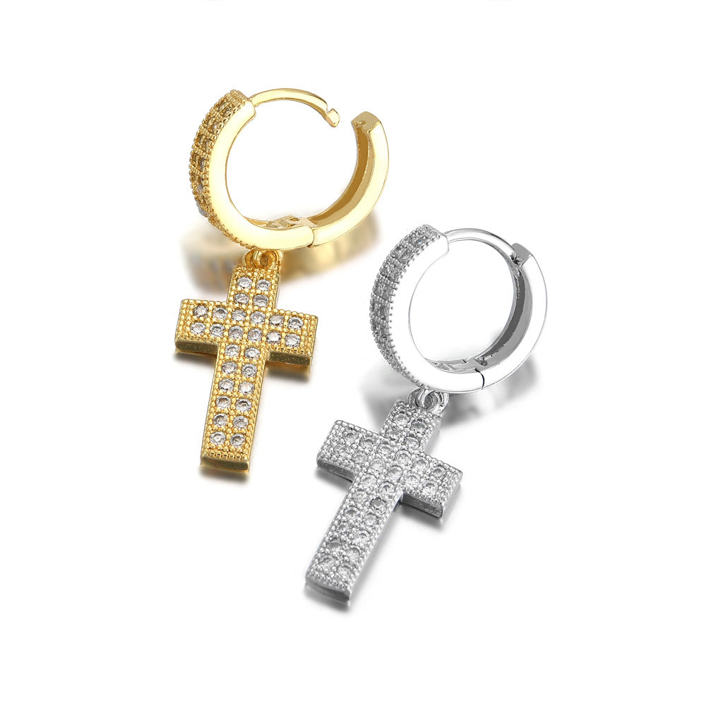 ICE WATER Hip Hop Zirconia Cross Earrings