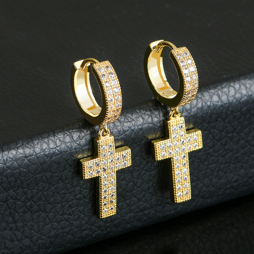 ICE WATER Hip Hop Zirconia Cross Earrings