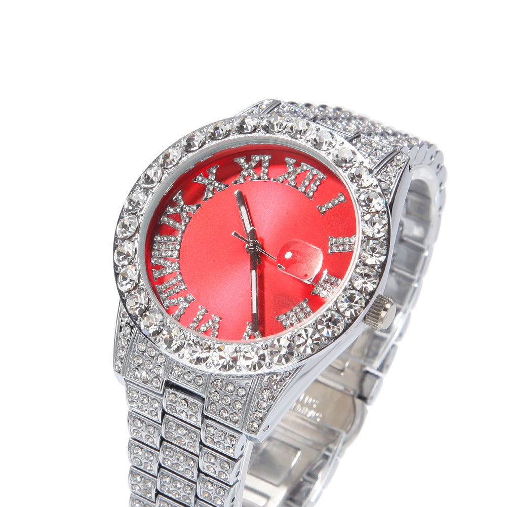 ICE WATER  Hip Hop Watch with Roman Scale Calendar Zirconia  Watches