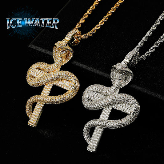 ICE WATER Snake Cross zirconia Pendant Necklace