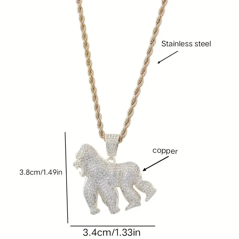 ICE WATER Hip-hop Chimpanzee Roaring Gorilla Zircon Pendant Necklace