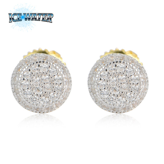 ICE WATER Trendy Men's 925 Silver Plated Round Stud Earrings