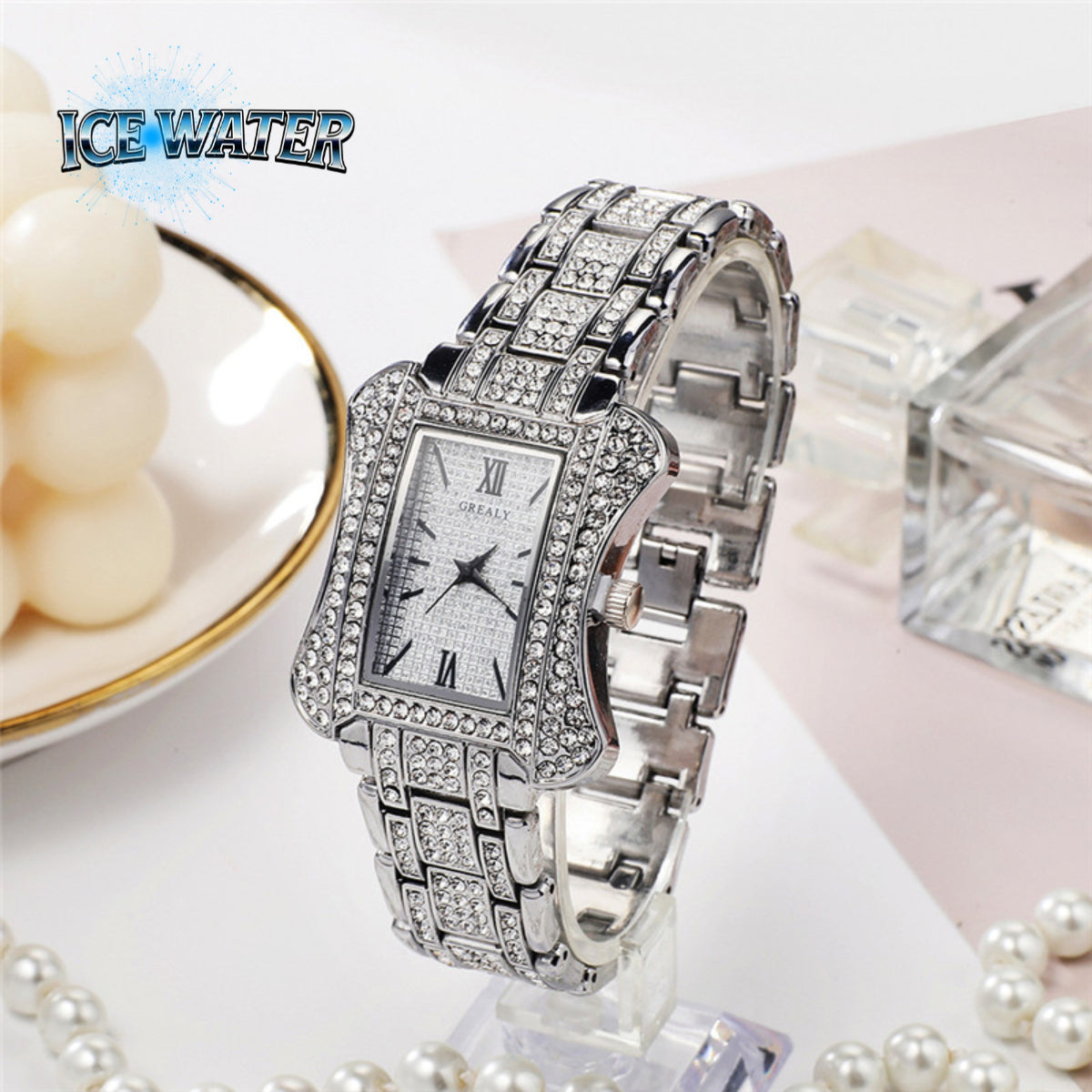 Elegant Square Watch & Zirconia Tennis Necklace Includes Tennis Bracelet 3 Piece Watch Sets