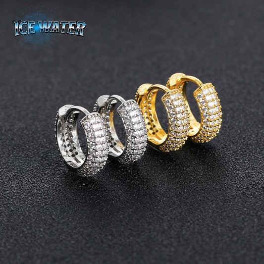 ICE WATER Street Hip-hop Style zirconia Hoop Earrings